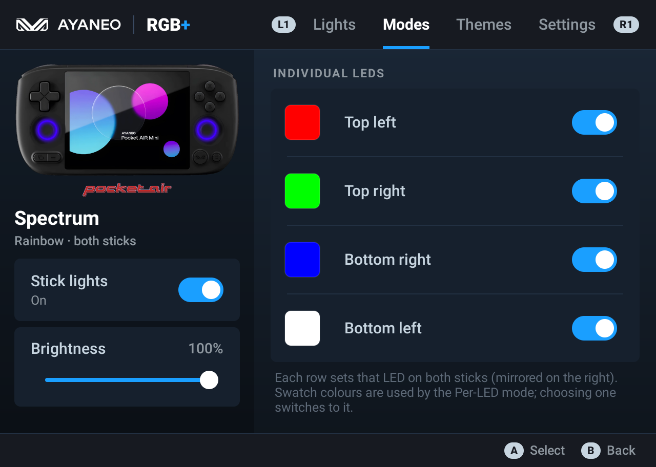 Individual LED colours
